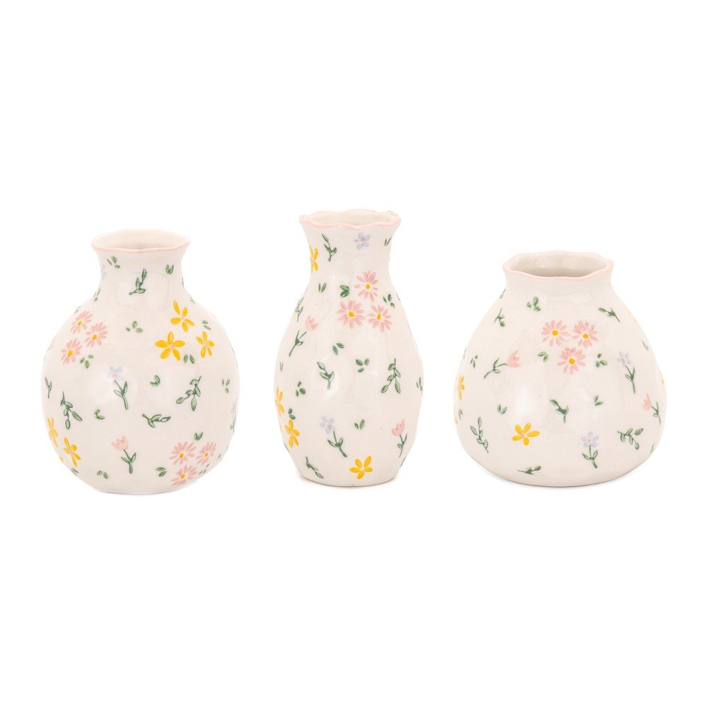 Vaze crem 3 buc. din gresie (înălțime 10 cm) Ditsy Floral – Sass &amp; Belle