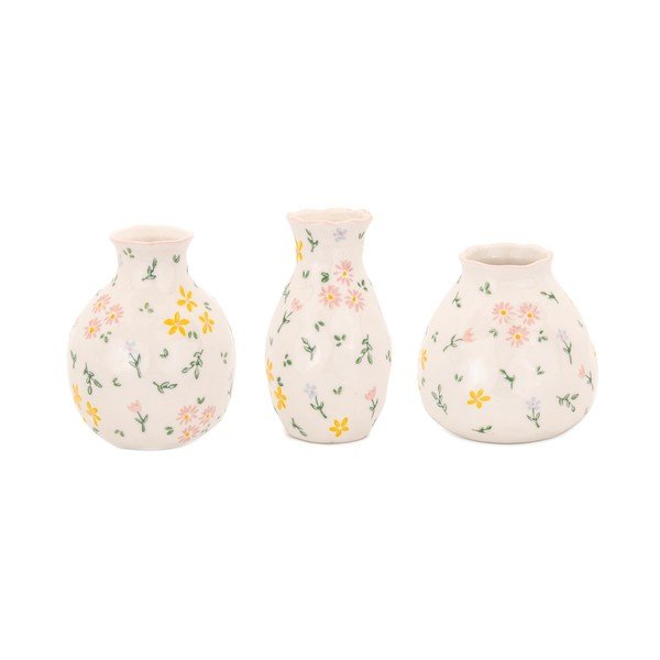 Vaze crem 3 buc. din gresie (înălțime 10 cm) Ditsy Floral – Sass & Belle