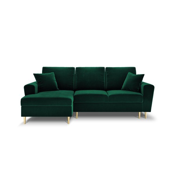 Colțar verde extensibil, cu spațiu de depozitare cu tapițerie din catifea (cu colț pe partea stângă, cu șezlong) Kyoto – Cosmopolitan Design