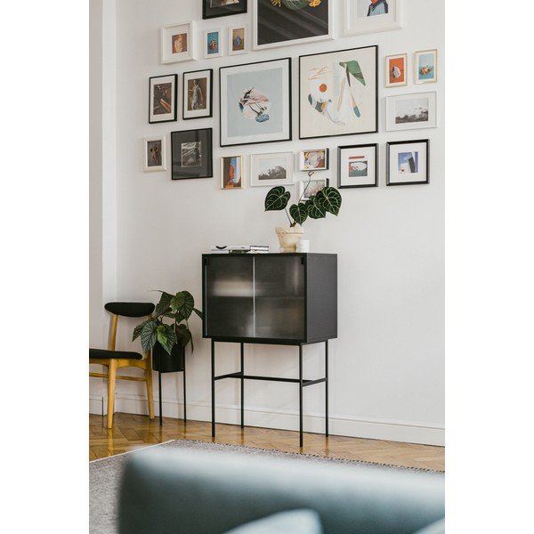 Vitrină neagră cu ușă glisantă 70x109x40 cm Lekko – noo.ma-image-1