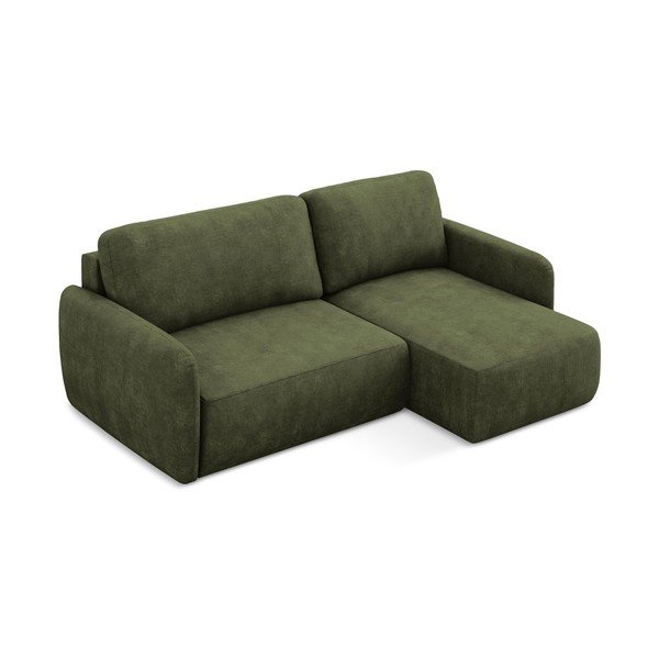 Colțar verde extensibil/cu spațiu de depozitare cu tapițerie din chenille (cu colț pe partea dreaptă/cu șezlong) Lilo – Makamii-image-2