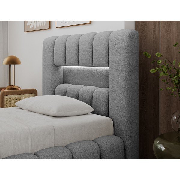 Pat gri tapițat cu spațiu de depozitare cu somieră 90x200 cm Lamica – ELTAP-image-2