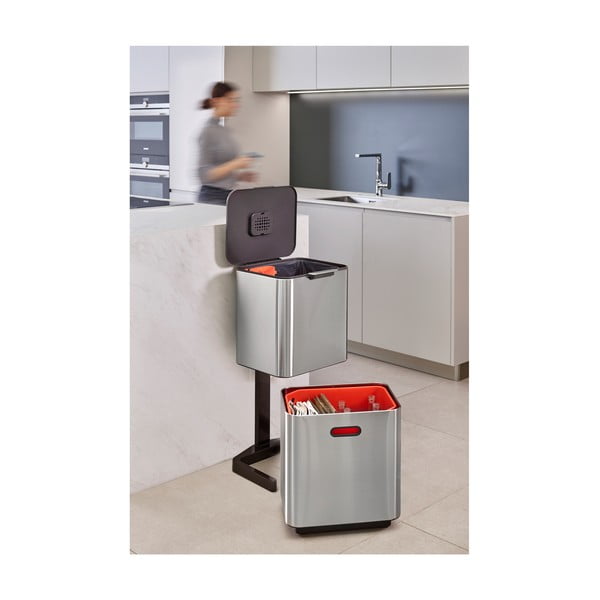 Coș de gunoi argintiu de reciclat din oțel 60 l Totem Max – Joseph Joseph-image-1