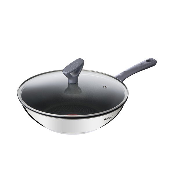 Tigaie tip wok cu capac/cu suprafață antiaderentă din oțel inoxidabil ø 28 cm Daily Cook G7309955 – Tefal