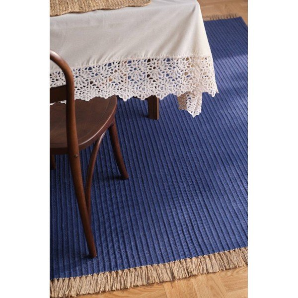 Covor albastru țesut manual din amestec de bumbac 160x230 cm Channa – Jotex-image-1