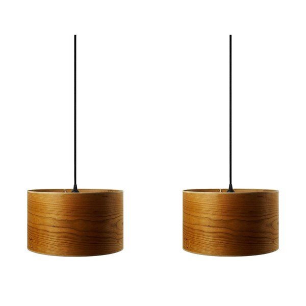 Lustră cu dublu abajur cu aspect de lemn de de cireş Sotto Luce Tsuri, ⌀ 90 cm-image-1