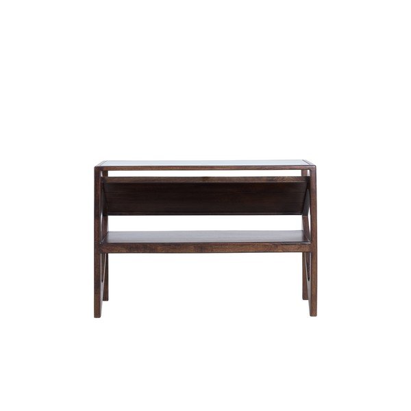 Masă consolă în culoare naturală închisă cu blat din sticlă 41x119 cm Yuki – Light & Living-image-4
