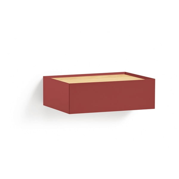 Noptieră roșie suspendată cu blat cu aspect de lemn de stejar Arista – Teulat