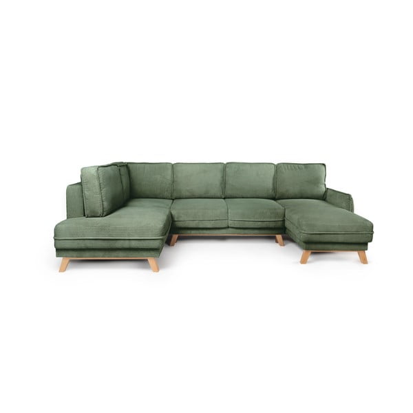 Colțar verde deschis extensibil cu tapițerie din catifea reiată  (cu colț pe partea stângă /în formă de "U") Tori – Bonami Selection