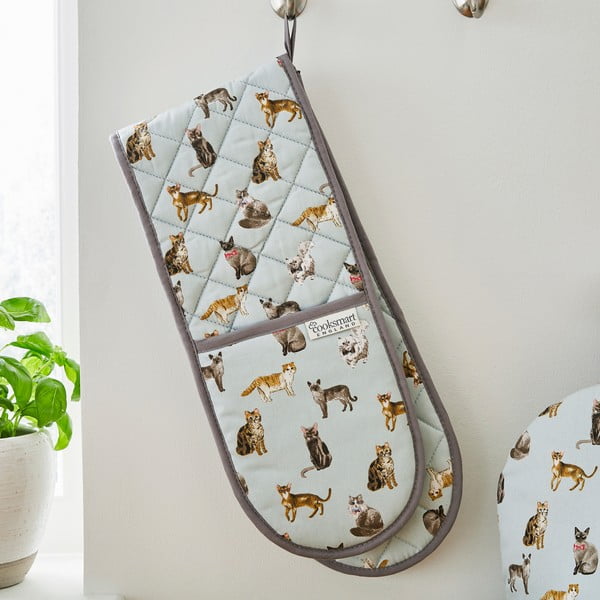 Mănușă dublă din bumbac Cooksmart ® Curious Cats, albastru-image-1