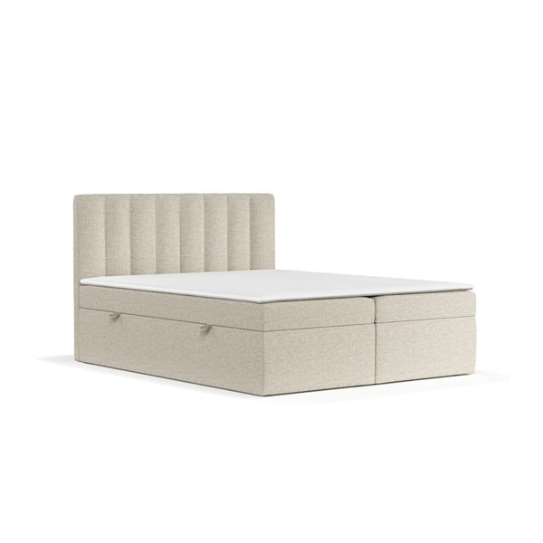 Pat boxspring bej cu spațiu de depozitare 140x200 cm Novento – Maison de Rêve