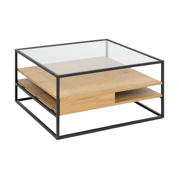 Măsuță de cafea în culoare naturală cu blat din sticlă 80x80 cm Randolf – Actona-image-2