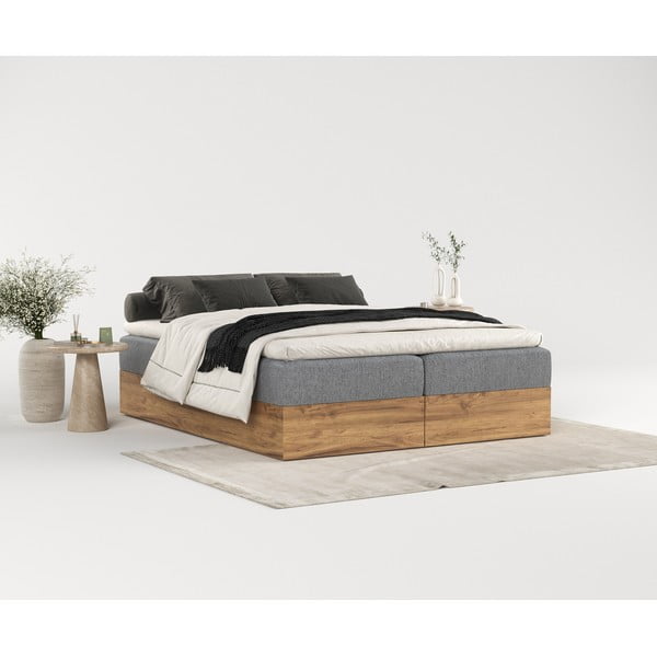 Pat boxspring gri/în culoare naturală cu spațiu de depozitare 160x200 cm Faro – Maison de Rêve-image-1