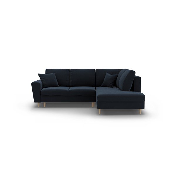 Colțar albastru închis extensibil, cu spațiu de depozitare cu tapițerie din catifea (cu colț pe partea dreaptă-în formă de ”L”) Kyoto – Cosmopolitan Design