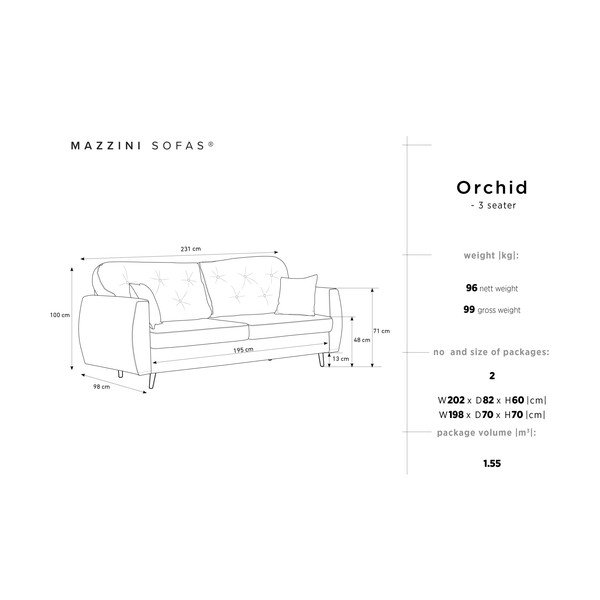 Canapea extensibilă cu 3 locuri și spațiu pentru depozitare Mazzini Sofas Orchid, gri închis-image-2