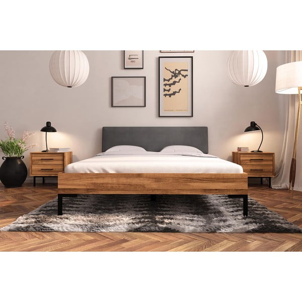 Pat matrimonial din lemn de stejar cu tăblie tapițată 140x200 cm Abises 1 - The Beds-image-1