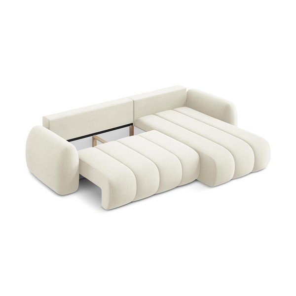 Colțar bej extensibil/cu spațiu de depozitare cu tapițerie din țesătură bouclé (cu colț pe partea dreaptă/cu șezlong) Pele – Makamii-image-3