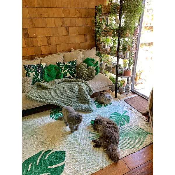 Covor pentru copii verde/crem lavabil/țesut manual din bumbac 140x200 cm Tropical Green – Lorena Canals-image-1