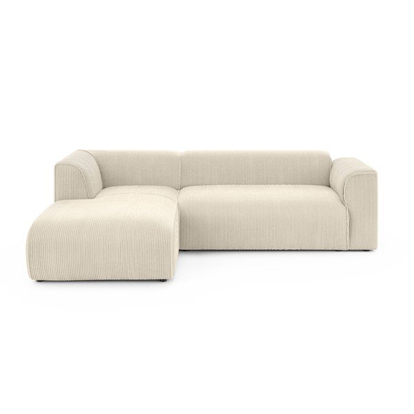 Colțar bej cu tapițerie din catifea reiată  (cu colț pe partea stângă/cu șezlong) Merid  – Ropez