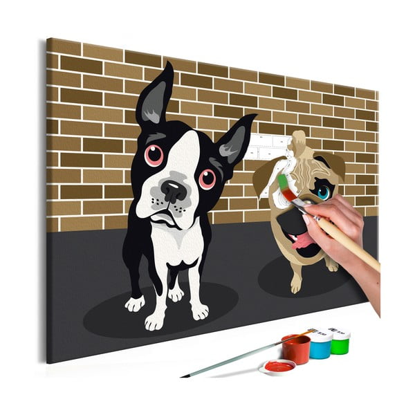 Set de pânze, vopseluri şi perii DIY Artgeist Cute Dogs, 60 x 40 cm
