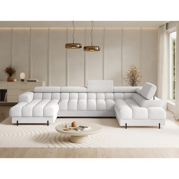 Colțar crem extensibil cu tapițerie din țesătură bouclé (cu colț pe partea dreaptă/în formă de "U") Feraria – ELTAP-image-1