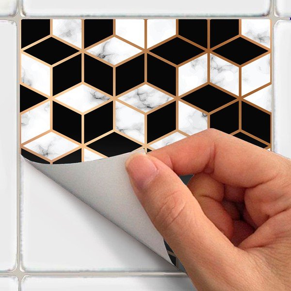Set 24 autocolante pentru perete Ambiance Black and Gold Marble, 10 x 10 cm-image-1
