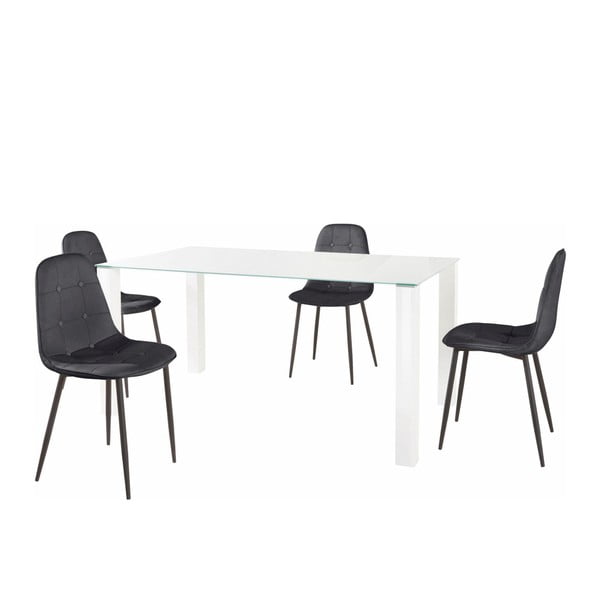 Set masă cu 4 scaune Støraa Dante, lungime masă 160 cm, negru