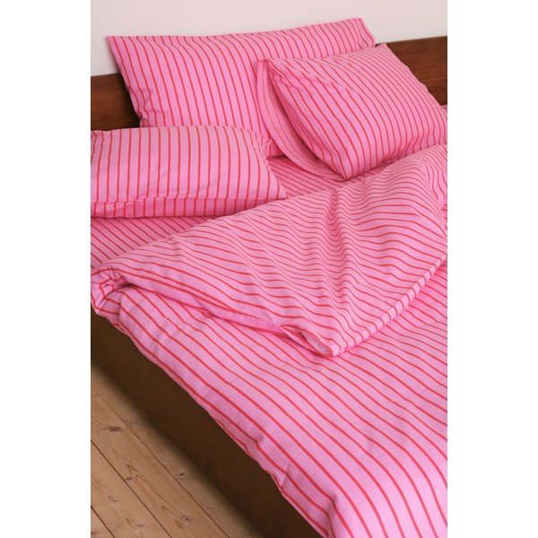 Lenjerie de pat roșie/roz din bumbac organic pentru pat dublu/extinsă 200x220 cm Sima – Jotex-image-1
