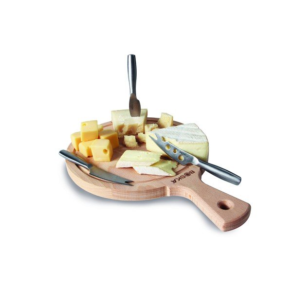 Set platou din lemn și 3 cuțite pentru brânzeturi Boska Cheese Set Amigo Round-image-1