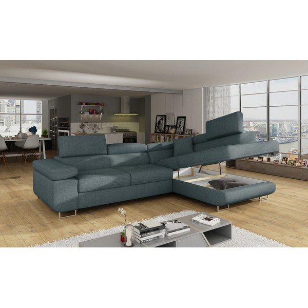 Colțar albastru extensibil/cu spațiu de depozitare (cu colț pe partea dreaptă/în formă de ”L”) Anton – ELTAP-image-4