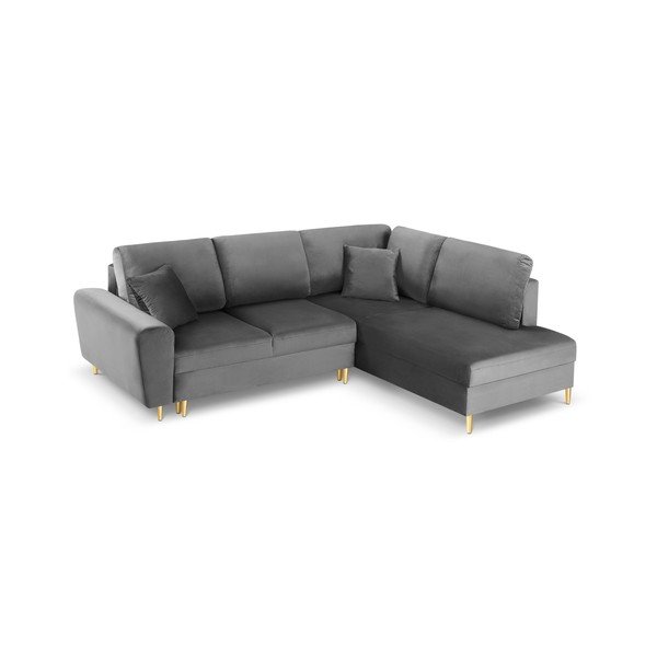 Colțar gri deschis extensibil, cu spațiu de depozitare cu tapițerie din catifea (cu colț pe partea dreaptă, în formă de ”L”) Kyoto – Cosmopolitan Design-image-1