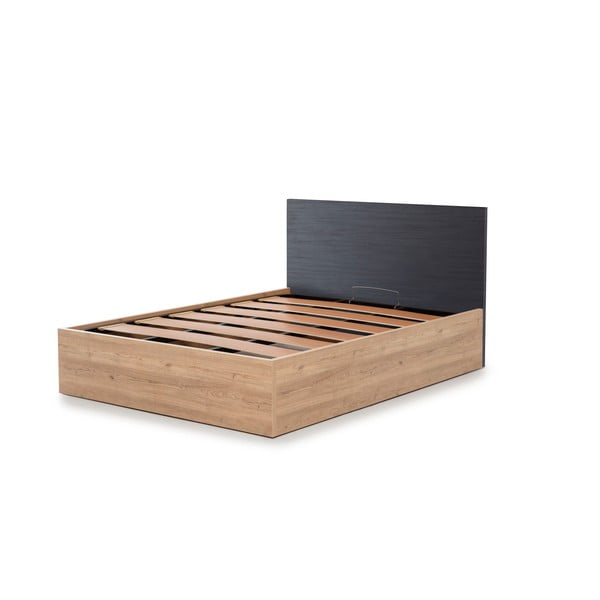 Pat dublu gri cu spațiu de depozitare și somieră 160x200 cm Kronos - Marckeric-image-3