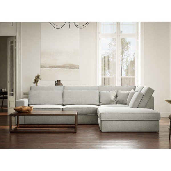 Colțar gri deschis cu tapițerie din chenille (cu colț pe partea dreaptă/în formă de ”L”) Kirou – Maison de Rêve-image-4