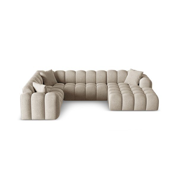 Colțar maro deschis cu tapițerie din chenille (cu colț pe partea stângă/în formă de "U") Treno – Cosmopolitan Design