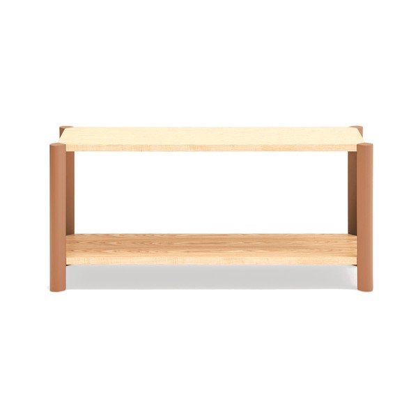 Etajeră cărămizie/în culoare naturală deschisă cu aspect de lemn de stejar 126x59x43 cm Bona – Teulat
