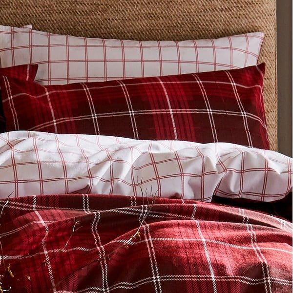 Lenjerie de pat din bumbac Catherine Lansfield Brushed Tartan, 200 x 200 cm, roșu-image-1