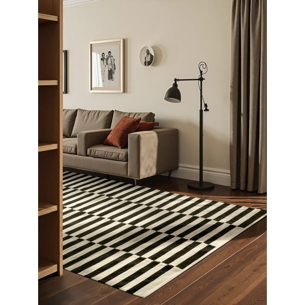 Covor negru-alb reversibil/țesut manual din lână 200x300 cm Donna – Hanse Home-image-1