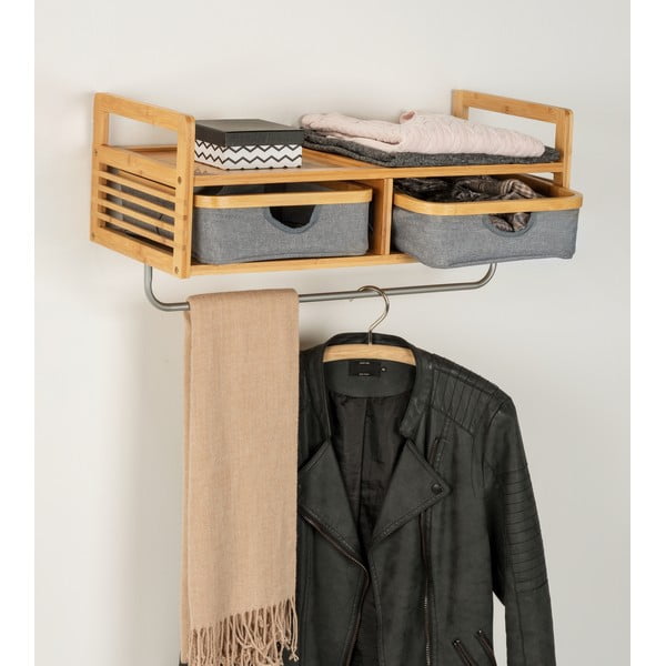 Cuier de perete gri/în culoare naturală cu raft din bambus Bahari – Wenko-image-1