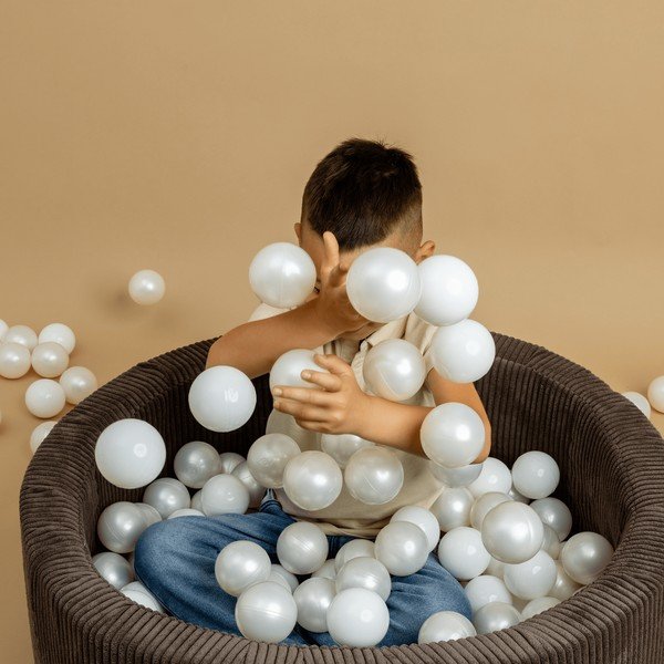 Piscină cu bile roz din catifea reiată ø 90x30 cm Montessori – Meowbaby-image-3