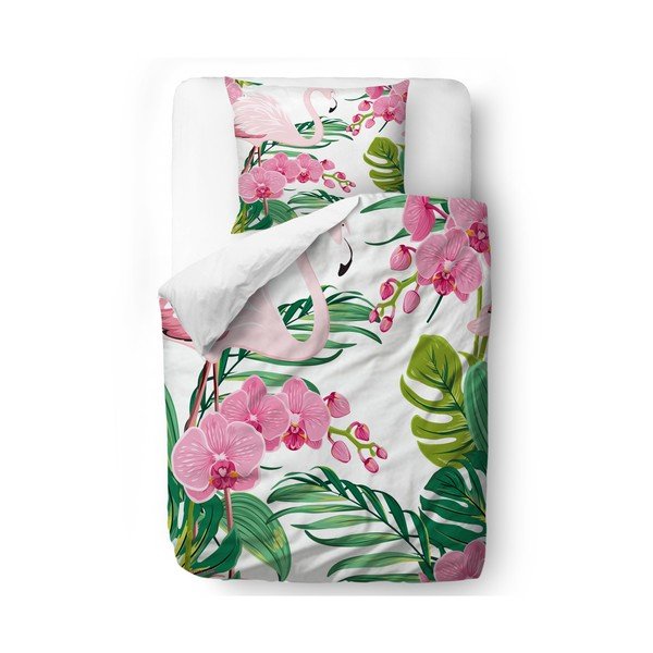 Lenjerie de pat din bumbac satinat Butter Kings Flamingos, 200 x 200 cm.