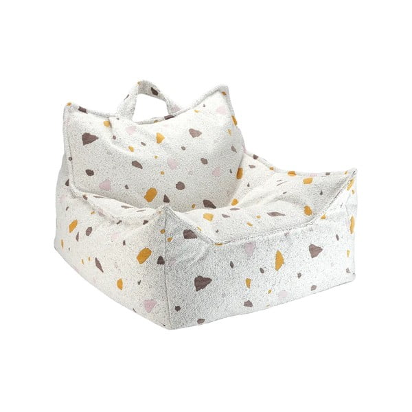 Fotoliu puf pentru copii alb cu tapițerie din țesătură bouclé/cu tapițerie din chenille Terrazzo Chair – Wigiwama