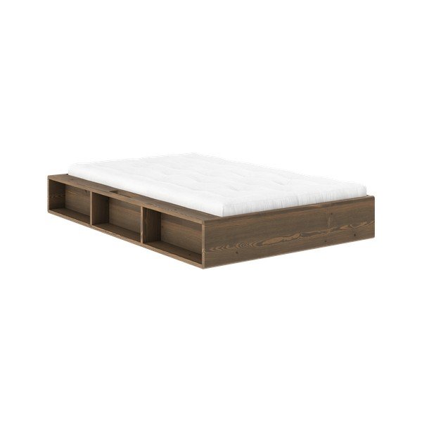 Pat în culoare naturală închisă din lemn de pin fără tăblie cu somieră 120x200 cm Ziggy – Karup-image-1