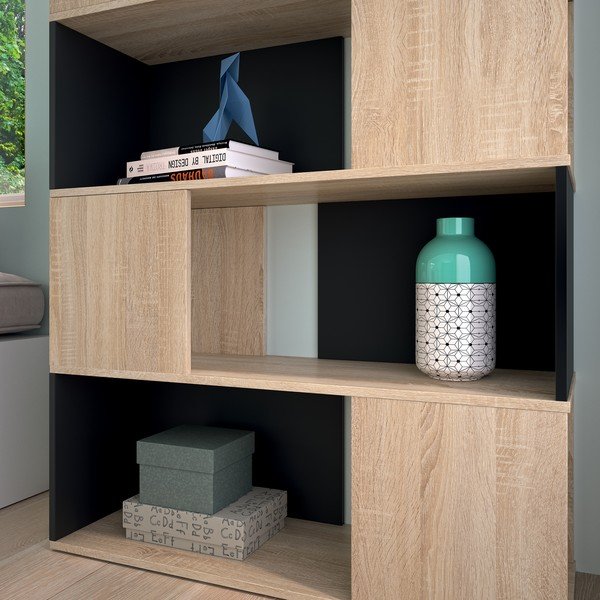 Bibliotecă neagră în decor stejar 98x180 cm Rossio - TemaHome -image-1