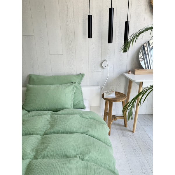 Lenjerie de pat verde din muselină pentru pat de o persoană 135x200 cm Plain Muslin – Butter Kings