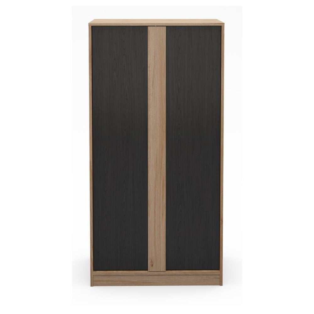 Șifonier negru/în culoare naturală cu aspect de lemn de stejar 90x180x53 cm Dennis – Marckeric