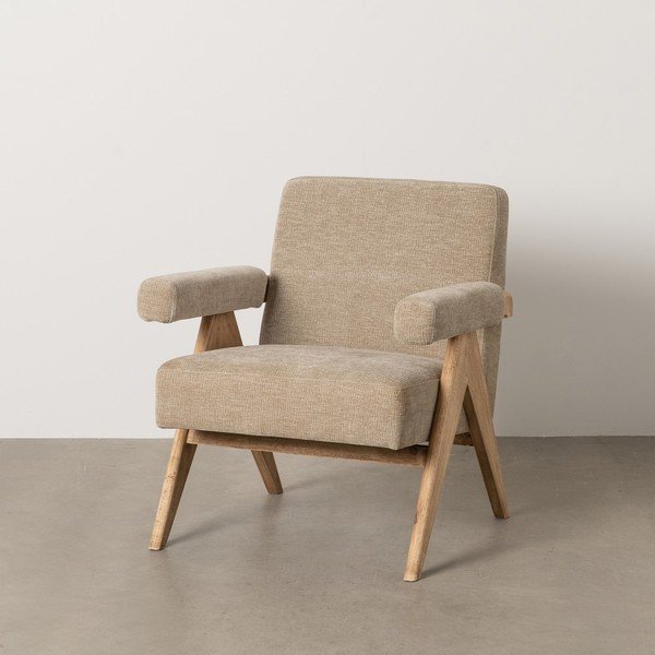 Fotoliu bej cu tapițerie din chenille Rest – Ixia-image-1