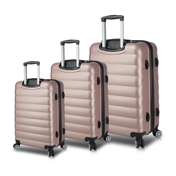 Set 3 valize cu roți și port USB My Valice RESSO Travel Set, roz