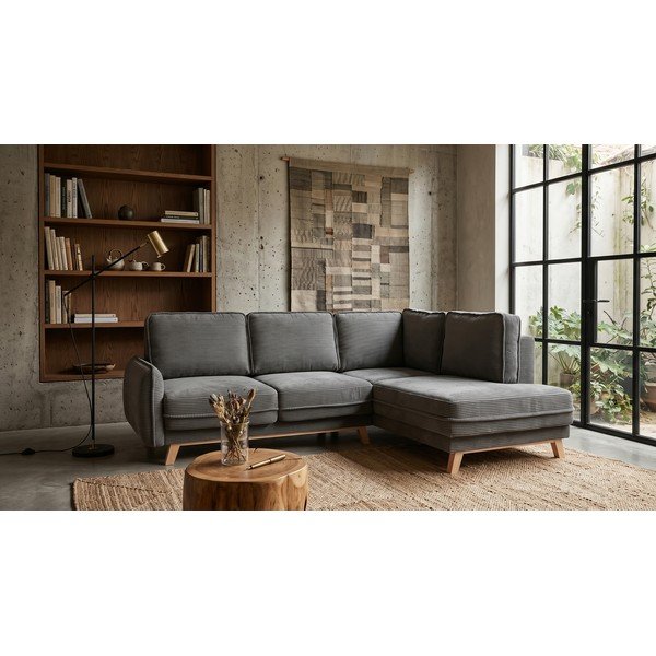 Colțar gri extensibil cu tapițerie din catifea reiată  (cu colț pe partea dreaptă) Tori – Bonami Selection-image-1