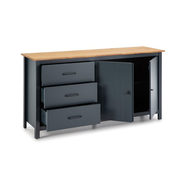 Comodă albastru-închis joasă din lemn de pin 150x80 cm Miranda – Marckeric-image-3