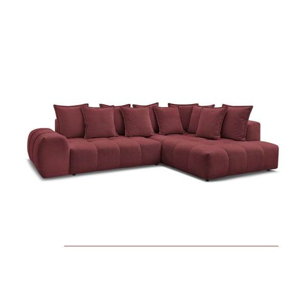 Colțar burgundy extensibil/cu spațiu de depozitare cu tapițerie din chenille (cu colț pe partea dreaptă/în formă de ”L”) Everest – Bobochic Paris-image-3